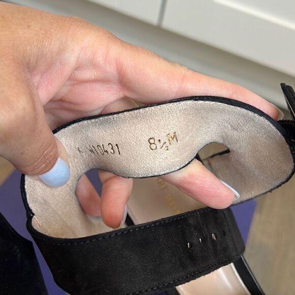 Stuart Weitzman $435 Savvy Side Buckle Black Nubuck Sandals Women’s 8.5 - Picture 6 of 11